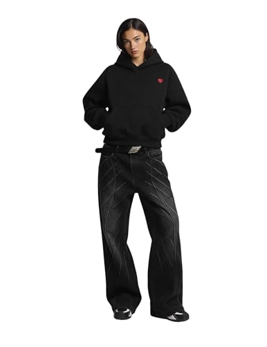 Unisex Black Medium Solid Boxy Pullover Hoodie for Women & Men - Oversized Y2K Casual Sweatshirt
