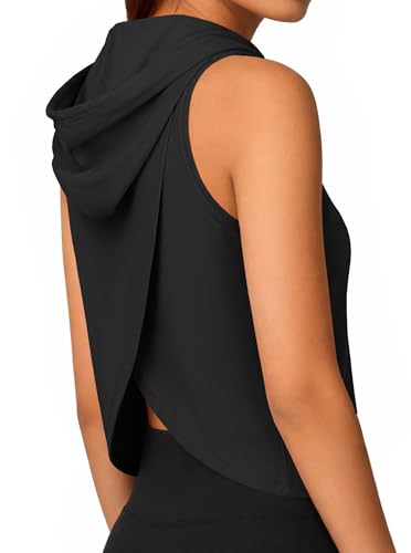 Remidoo Women's Open Back Sleeveless Hoodie Cropped Workout Tank Top