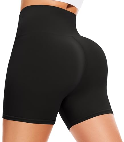 High Waisted Spandex Biker Shorts for Women - 3/5 Inch, Large-X-Large, Black
