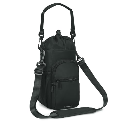 Black Insulated Crossbody Water Bottle Sling Bag with Phone Pocket - 40oz