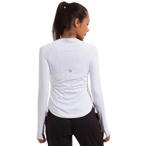 Women's UPF 50+ White Crew Top with Drawstring - Medium