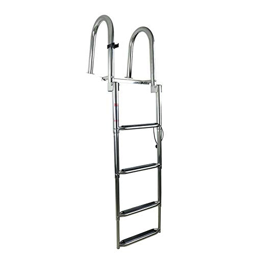 Marine Grade Stainless Steel Folding Boat Ladder - 4 Steps, Telescoping, Reinforced