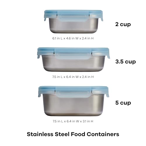 Hydro Flask Food Container Set – Leakproof Stainless Steel Lunch Boxes with Lids, 2, 3.5 & 5 Cups Rain Bundle