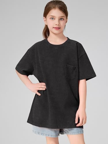 Kids Oversized Acid Wash Cotton T-Shirts - Unisex Loose Fit X-Large Black