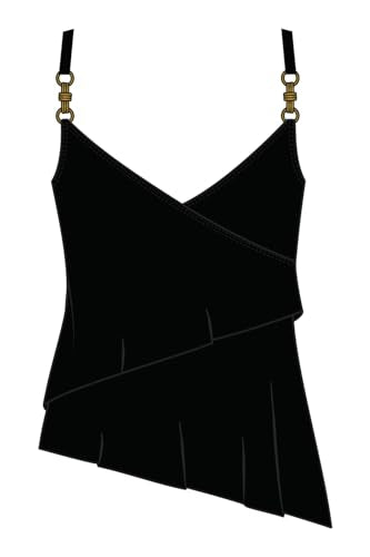 Women's Tankini Top with Chain Link Detail - Black, Size 10 - Adjustable & Soft Cup
