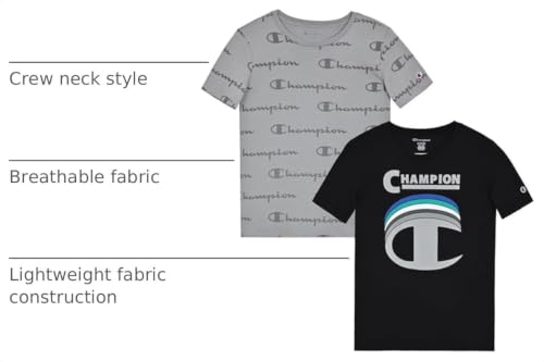 Champion Boys Short Sleeve T-Shirt Pack - Black 6 Pack, Size 4-18