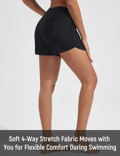 Women's 3-Inch Swim Shorts with Velcro Pockets - Medium Black