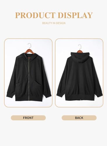 Eytino Plus Size Black Zip Up Hoodies for Women Oversized Waffle Knit Sweatshirt 3X