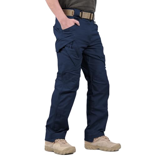 Men's Ripstop Tactical Cargo Pants - Water Resistant, Stretch, Lightweight, Navy Blue 34W x 32L