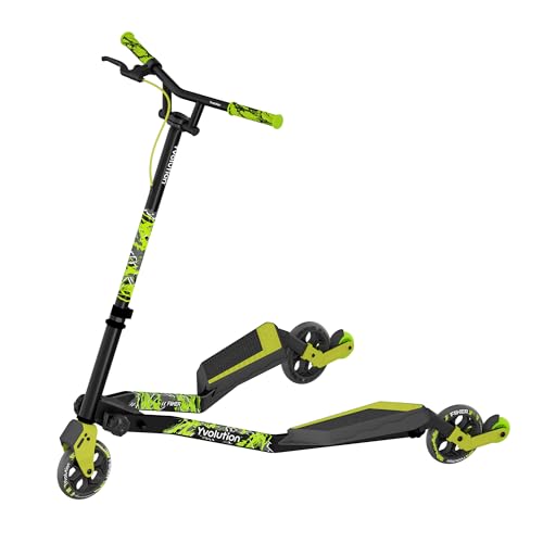 Yvolution Y Fliker Lift Drift Scooter Green - 3-Wheel Self-Propelling Kids & Teens Ride, 360° Spinning Handles, Foldable, Ages 7+