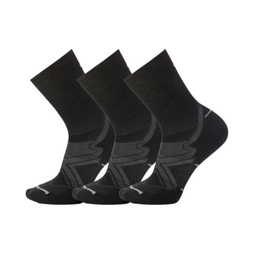 Mens Cold Weather Run Socks - Targeted Cushion Crew Style, Large Black 3-Pack