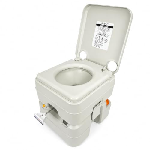 SEAFLO 5.3 Gallon Portable Camping Toilet with Dual Tanks, Level Indicator, & 4-Year Warranty
