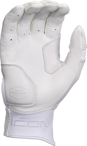 Rawlings ICON Adult Batting Gloves White Large - Pro-Grade Leather, Reinforced Palm