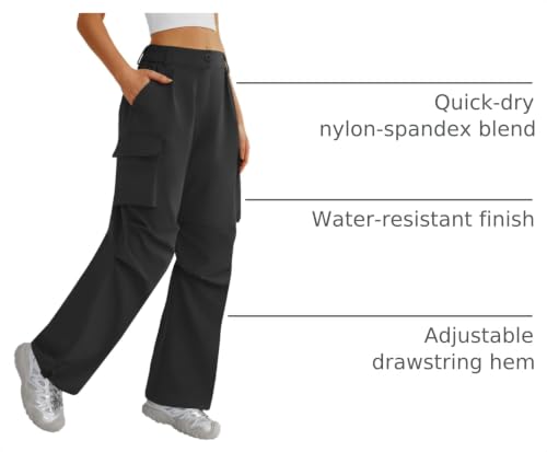 Women's Wide Leg Cargo Hiking Pants - Black, X-Small - Water-Resistant & Quick Dry Travel Trousers