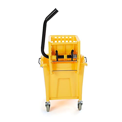35-Quart Commercial Mop Bucket with Side-Press Wringer on Wheels - Yellow