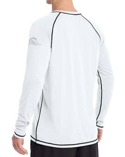 Men's UPF 50+ Long Sleeve Rash Guard Swim Shirt - Large White UV Sun Protection