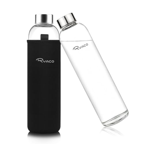 750ml Borosilicate Glass Water Bottle - Black, Leak Proof & BPA-Free