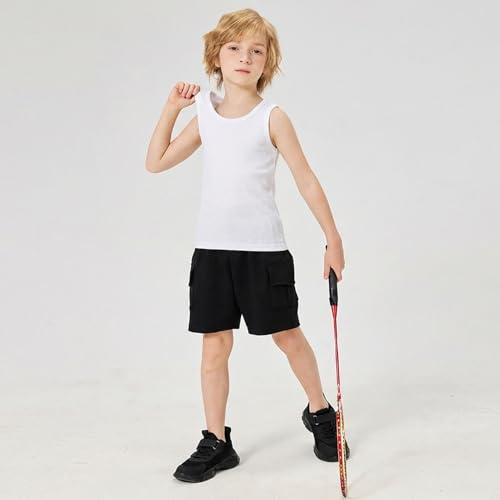 Kids' Boys Tank Tops 5-Pack Cotton Sleeveless Undershirts Age 2-16, White 11-13 Years