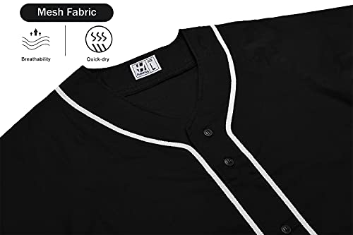 Men Women Baseball Jersey Full Button Short Sleeve Shirt Large Black Stripe Aqua Variation