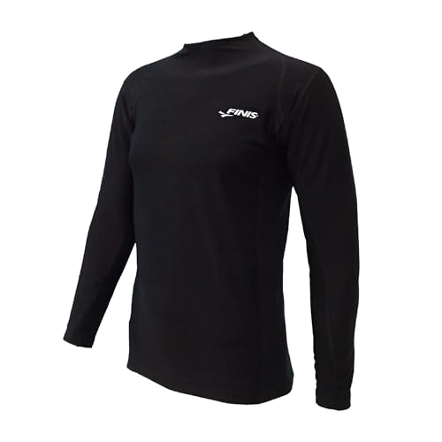X-Small FINIS Thermal Swim Shirt for Youth - Black, Heat-Retaining BiPoly Fabric