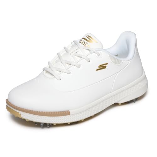 Waterproof Women's Golf Shoe - Skechers Jasmine Slip-In, White Gold, Size 7.5