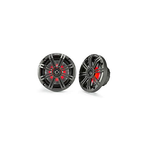 KICKER KM65 6.5-Inch Marine Coaxial Speakers with LED, 4 Ohm, Charcoal & White Grilles