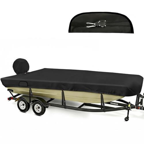 YimSting 12-14ft Black Waterproof Jon Boat Cover with Ratchet System, 1200D Marine-Grade Oxford, Windproof & Vented