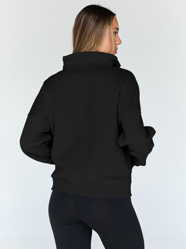 Black Medium Quarter Zip Sweatshirt for Women - Workout Hoodies