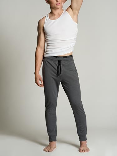 Men's French Terry Lounge Pants with Dual Band Waistband - Medium Dark Grey Heather White