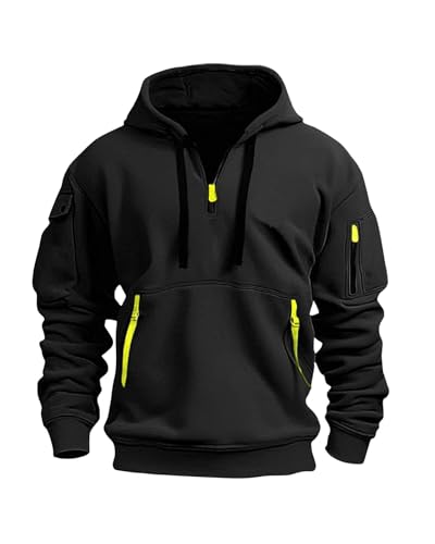 Men's Tactical Hoodies Quater Zip Sweatshirt Black XL - Casual Workout Pullover