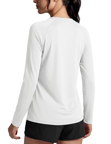 Women's Long Sleeve Sun Shirt UPF 50+ Quick Dry Swim Top - Medium White