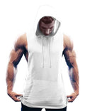 Men's Workout Hooded Tank Top - White Large - Bodybuilding Muscle Gym Sleeveless T-Shirt