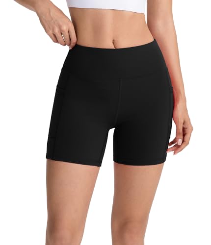 Women's High Waisted Workout Shorts with Pockets - Black, X-Large