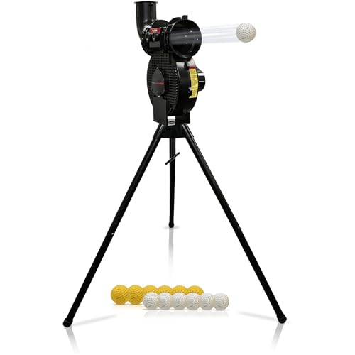 PowerNet Launch F-Lite Baseball & Softball Pitching Machine - Includes Practice Balls & Coaching Bucket - Variable Speed Training Equipment with Variation of F-Lite Pitching Machine