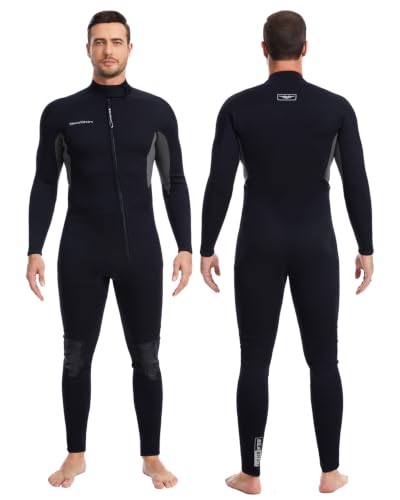 Men's 3mm Neoprene Full Wetsuit with Front Zip - Black, Large