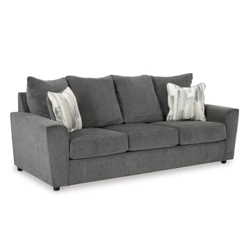 Gray Chenille Sofa with Flared Track Arms - Easy Assembly, Modern Design