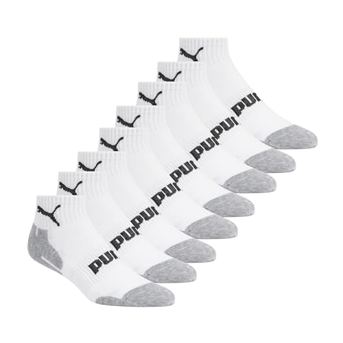 Kids' Quarter Crew Socks 8-Pack White 9-11 with Extra Cushion & Arch Support - Boy's Athletic Socks