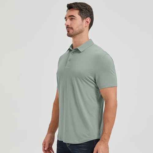 Men's Ultra Soft Bamboo Viscose Polo Shirt - Curved Hem, 3-Pack, Large, Black/Pacific Blue/Sage