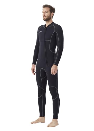Hevto Men’s 3/2mm Neoprene Wetsuit Large Black for Surfing & Diving