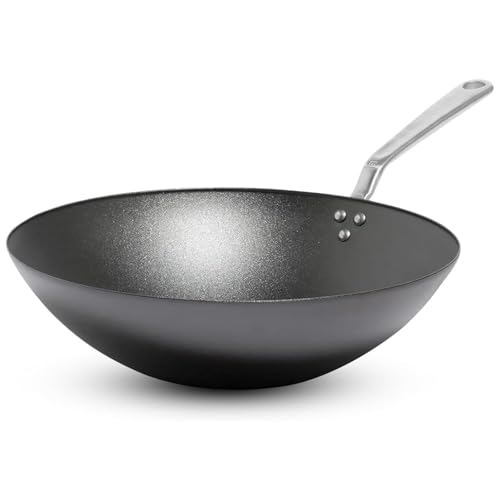 13-Inch Seasoned Carbon Steel Wok - Professional Swedish Cookware for High-Heat Cooking