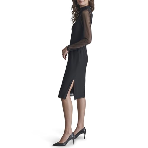 DKNY Women's Long Sleeve Mesh Turtleneck Dress - Large Black