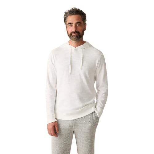 Faherty Men's Sunwashed Slub Hoodie - Medium White Casual Sweatshirt