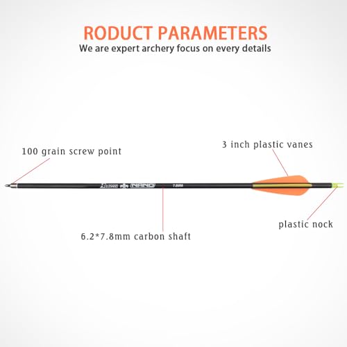 28 Inch Orange Carbon Hunting Arrows with Removable 100 Grain Tips - Pack of 12