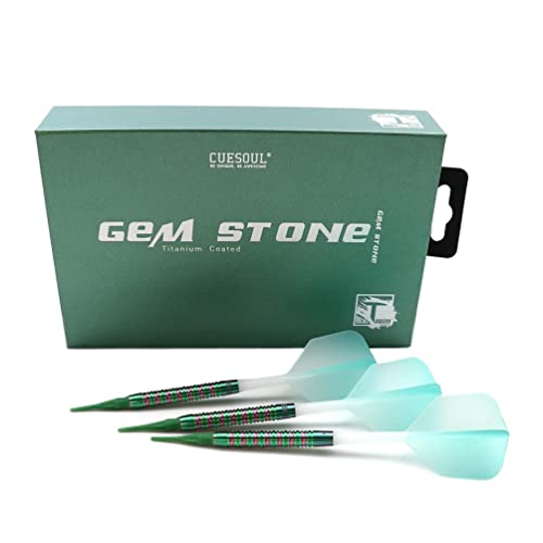 Green Gem Stone 19g Soft Tip Tungsten Darts with Titanium Coated Barrels & ROST Flights