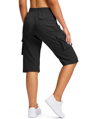 Viodia 15" Long Cargo Shorts for Women Hiking Bermuda - Large Black