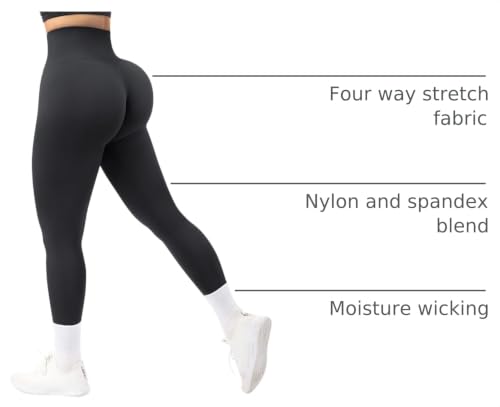MOOSLOVER Medium Black Seamless High Waist Butt Lifting Leggings for Women - Workout & Yoga Pants