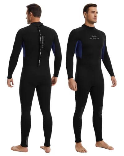 Men's Full Wetsuit 3mm Dive Suit with Back Zip - Black Blue XL