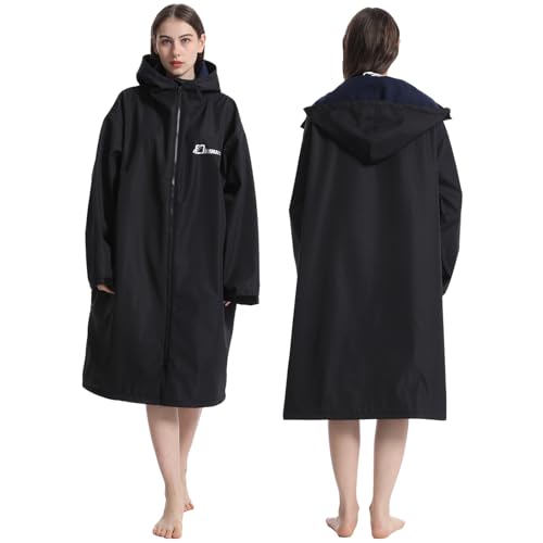Oversized Waterproof Swim Parka - Windproof Warm Beach Coat Large-X-Large Black