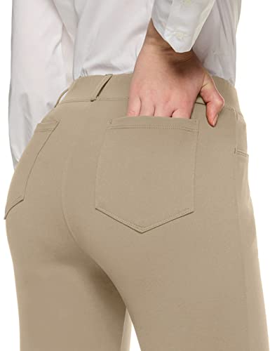 Women's Yoga & Dress Pants - Medium Petite Khaki Business Casual Slacks with 4 Pockets