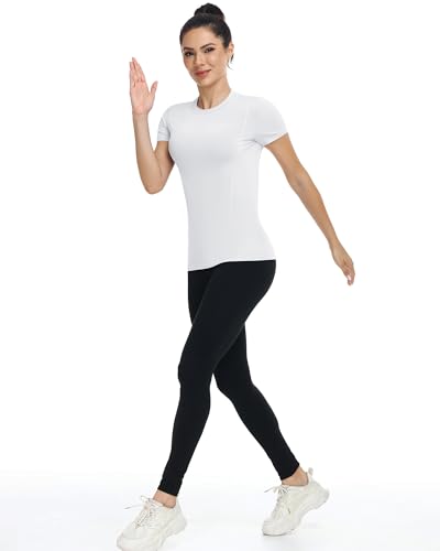 X-Large Women's Compression Workout Shirt - White, UPF 50+ Quick Dry Athletic Top